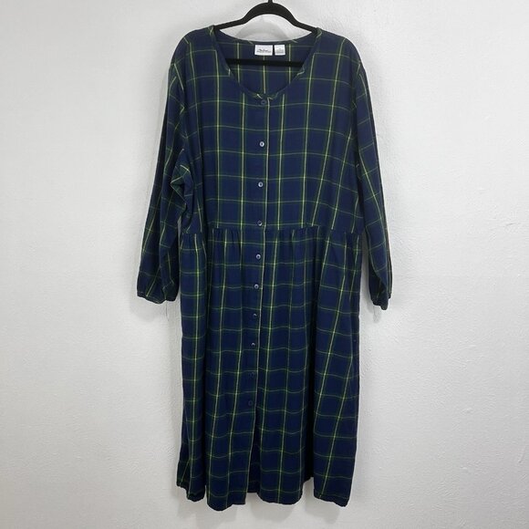 Vtg VERMONT COUNTRY STORE Plaid Dress Modest Cottagecore Pocket Button Midi 3X - Picture 1 of 12